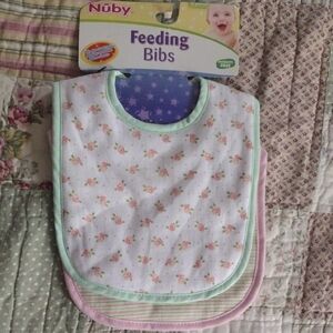 Nuby Floral Baby Bibs - White and Pink